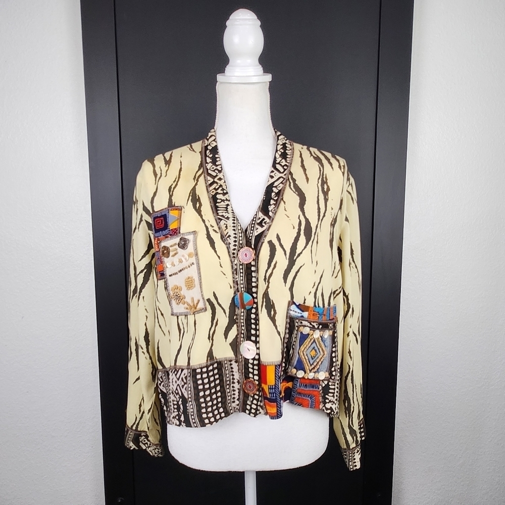 Vintage Cache African Style Patchwork Jacket Size… - image 1